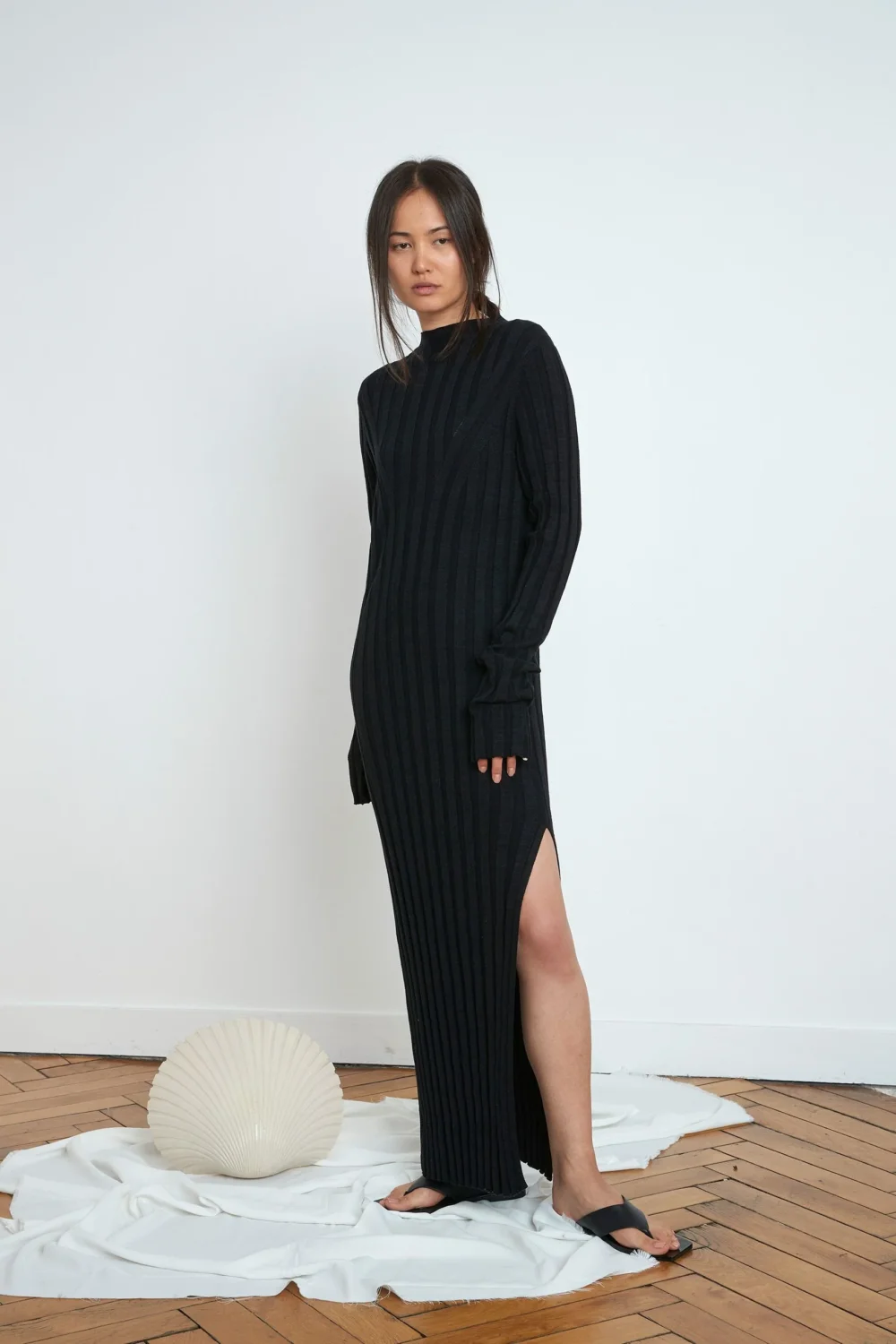 Gaya silk linen dress by loulou studio in black - 3