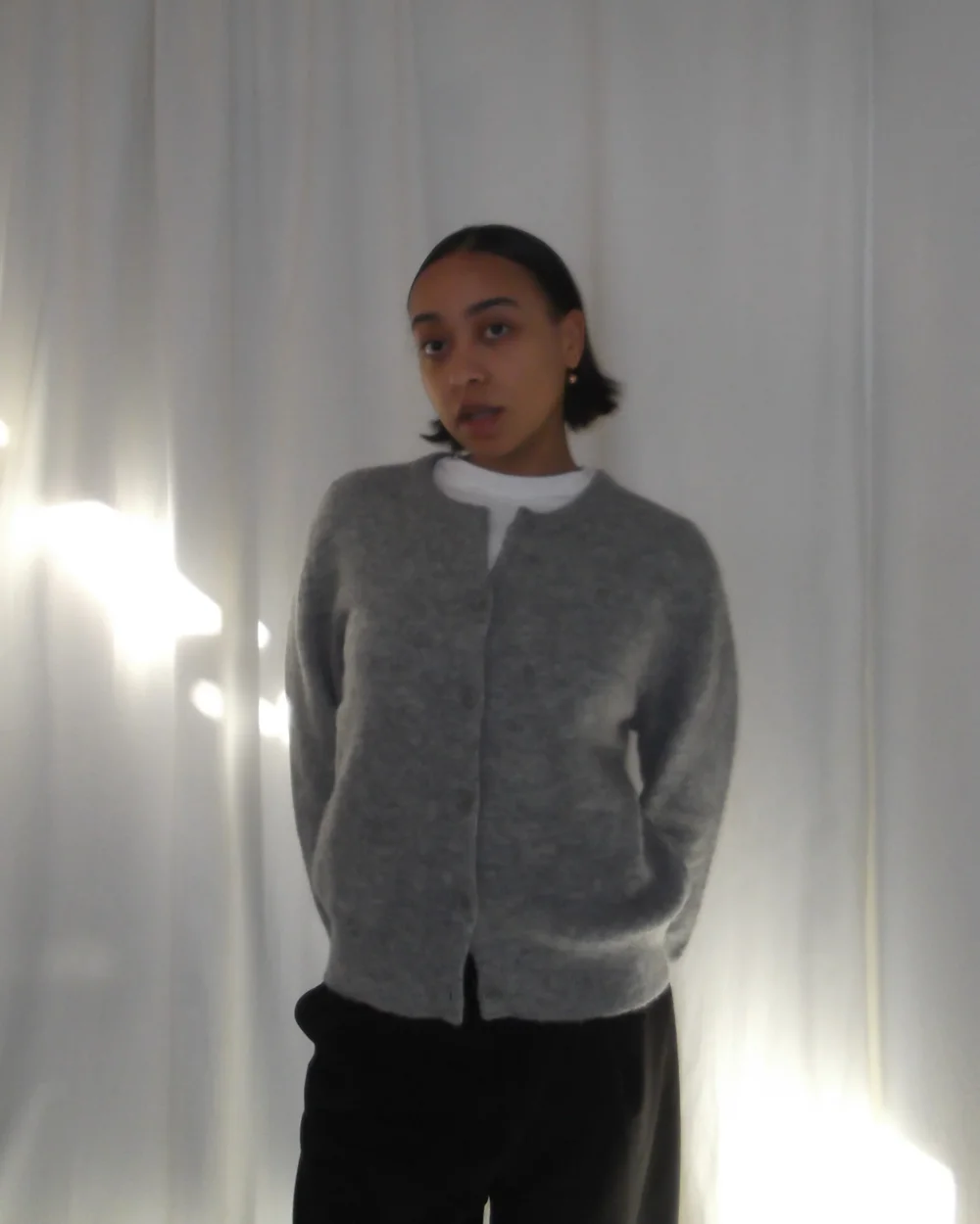 Alpaca cardigan in grey melange