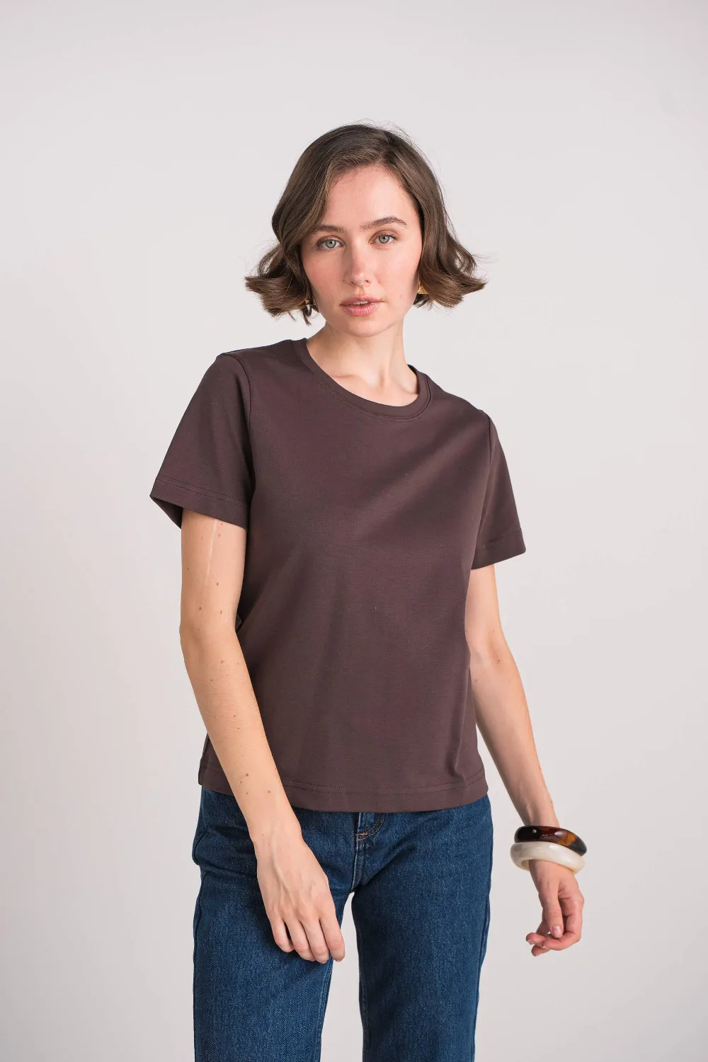 T-Shirt aus 100 % Baumwolle mit Kurzarm: Marron