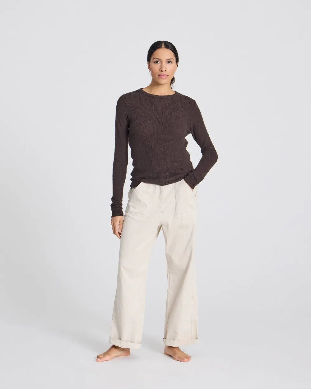 Freja L/S Baumwoll-Ripp-Top GOTS - Mulch: S
