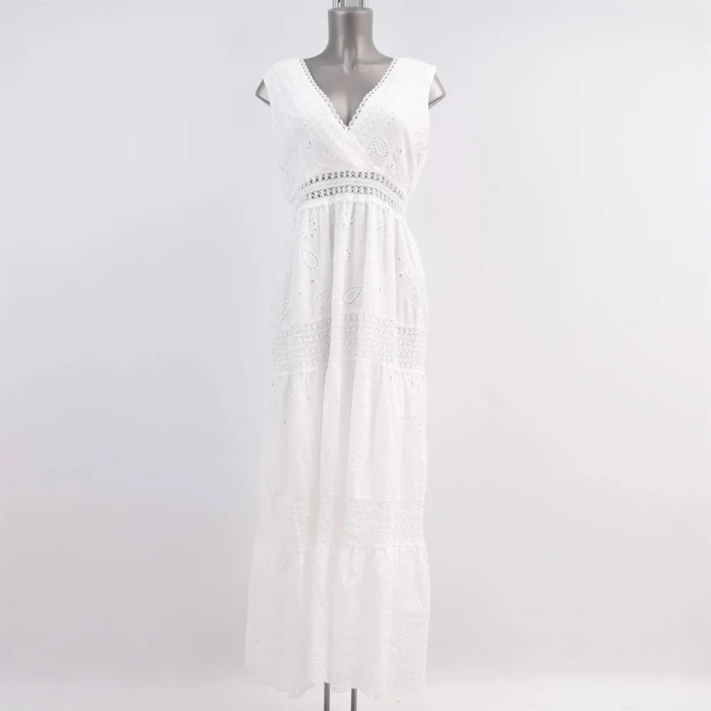 Langkleid mit englischer Stickerei 2631006: Weiß / Eine Größe