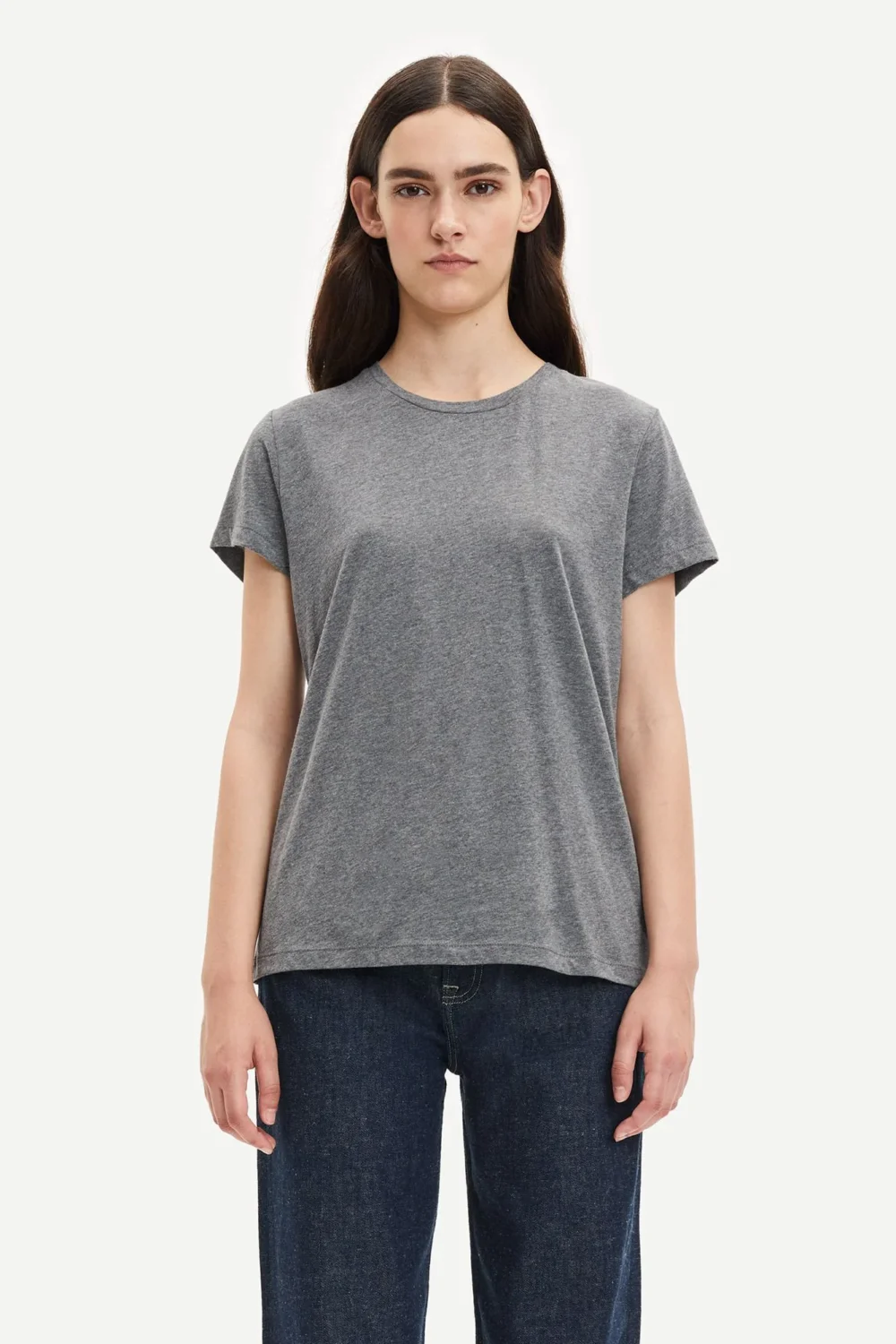 Basic crew neck shirt in dark grey melange