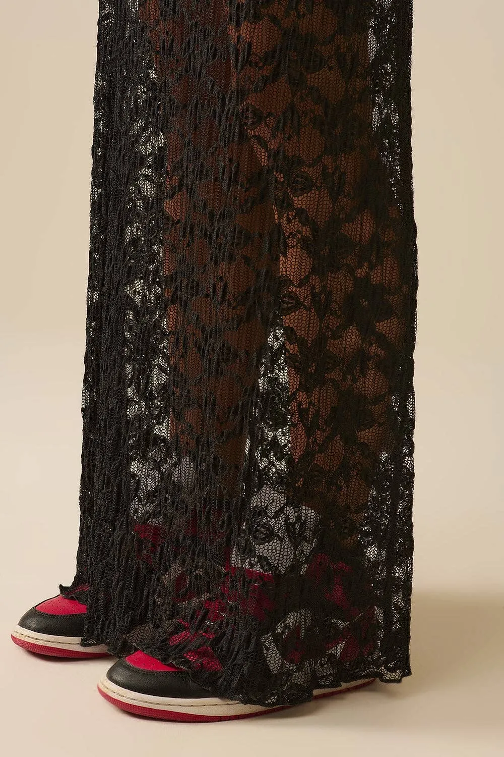 Lace maxi skirt in black - 5