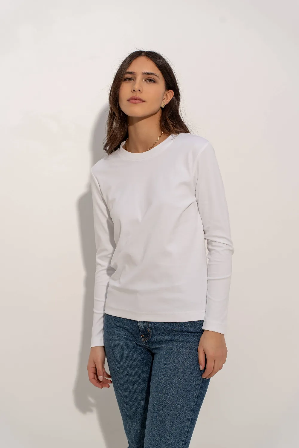 Langarmshirt aus 100 % Baumwolle Weiß