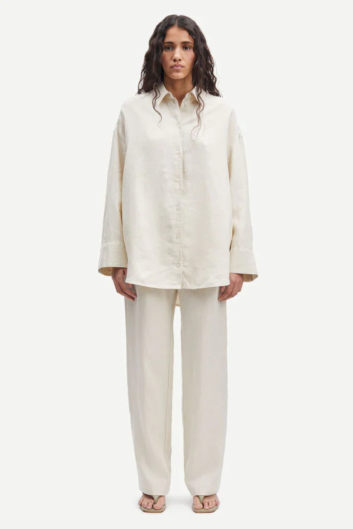 Linen straight leg trousers in ivory white
