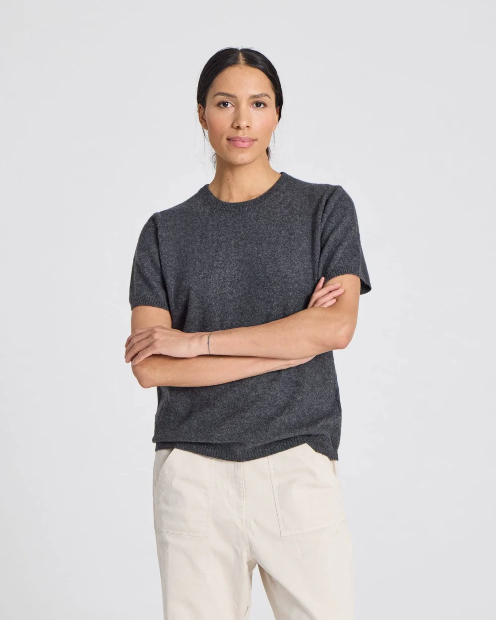 Ellia Kaschmir-T-Shirt - Dunkelgrau Melangè