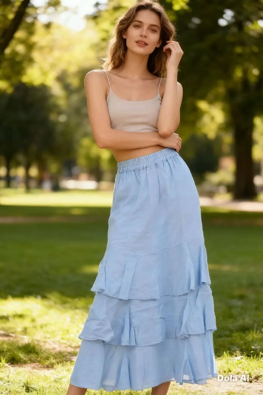 Noe maxi linen skirt REF. 80420: Himmelblau