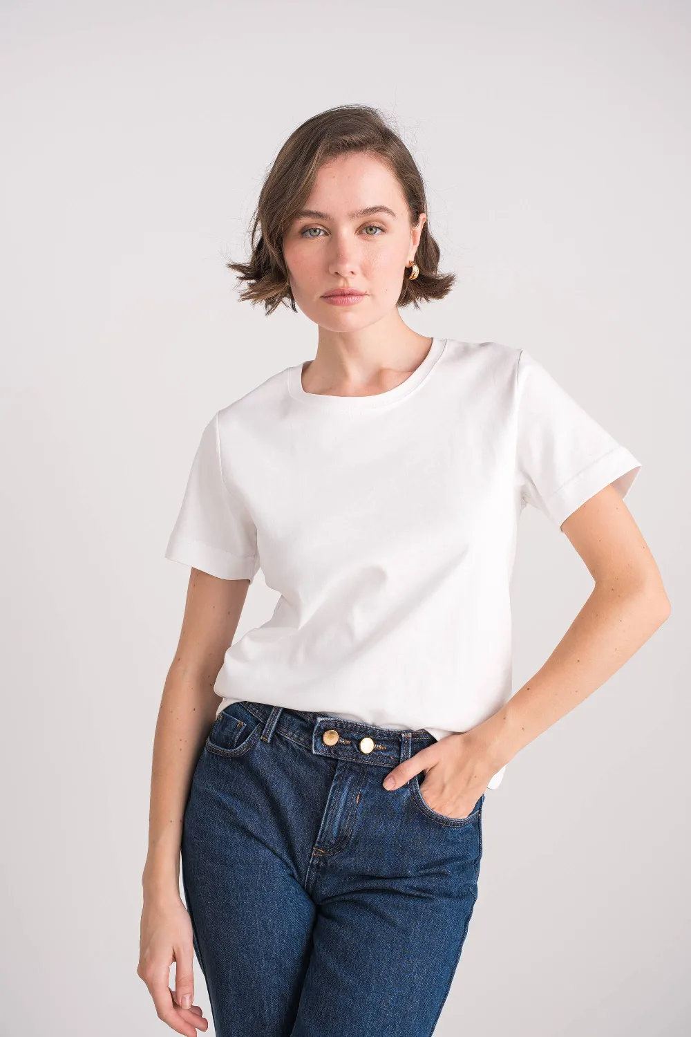 T-Shirt aus 100% Baumwolle mit Kurzarm: Marineblau - 2