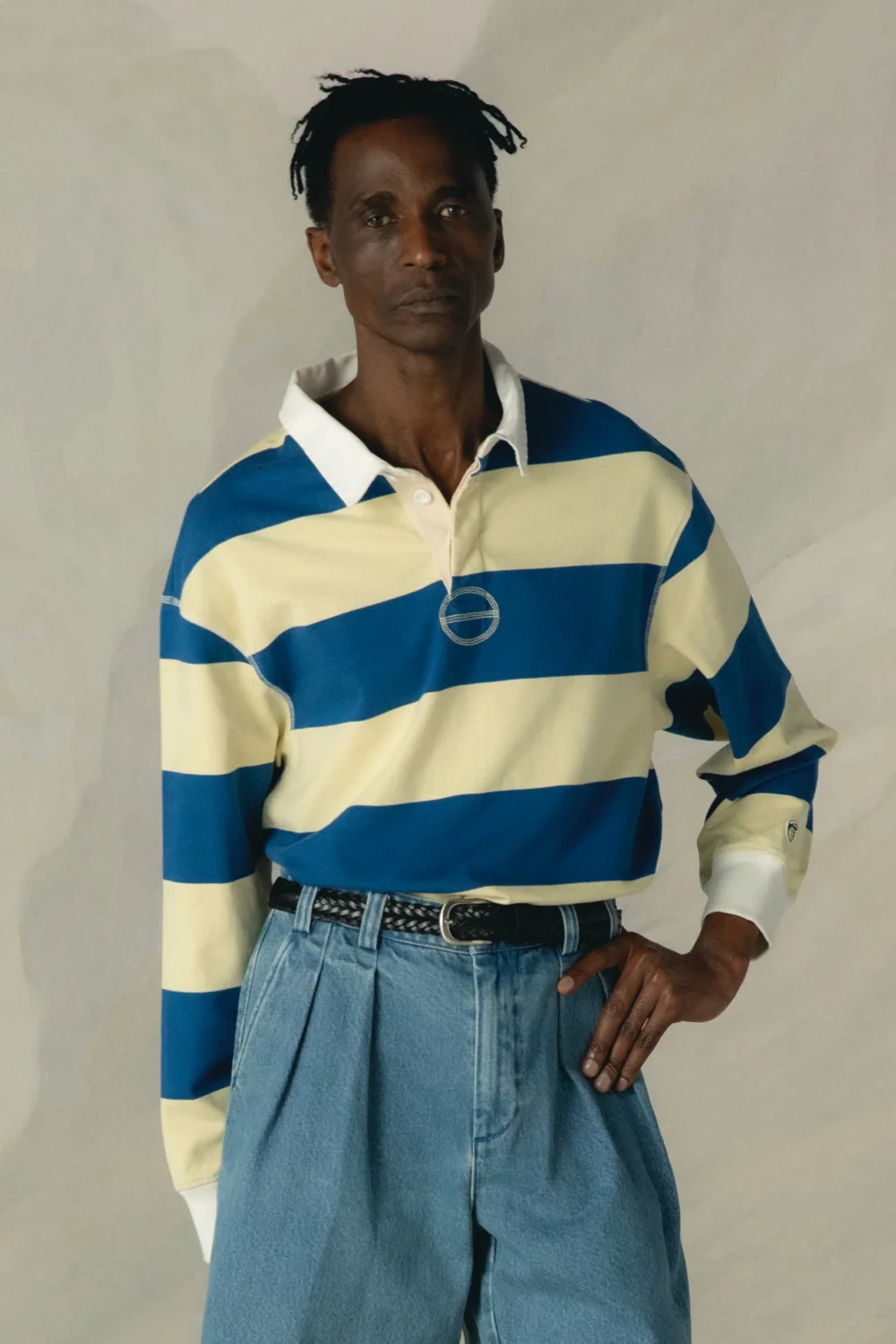 LEMON / AZURE STRIPED POLO SWEAT