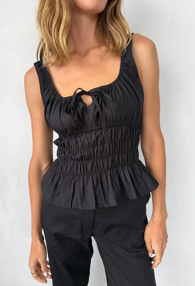 Gigi Black Cotton Poplin Top