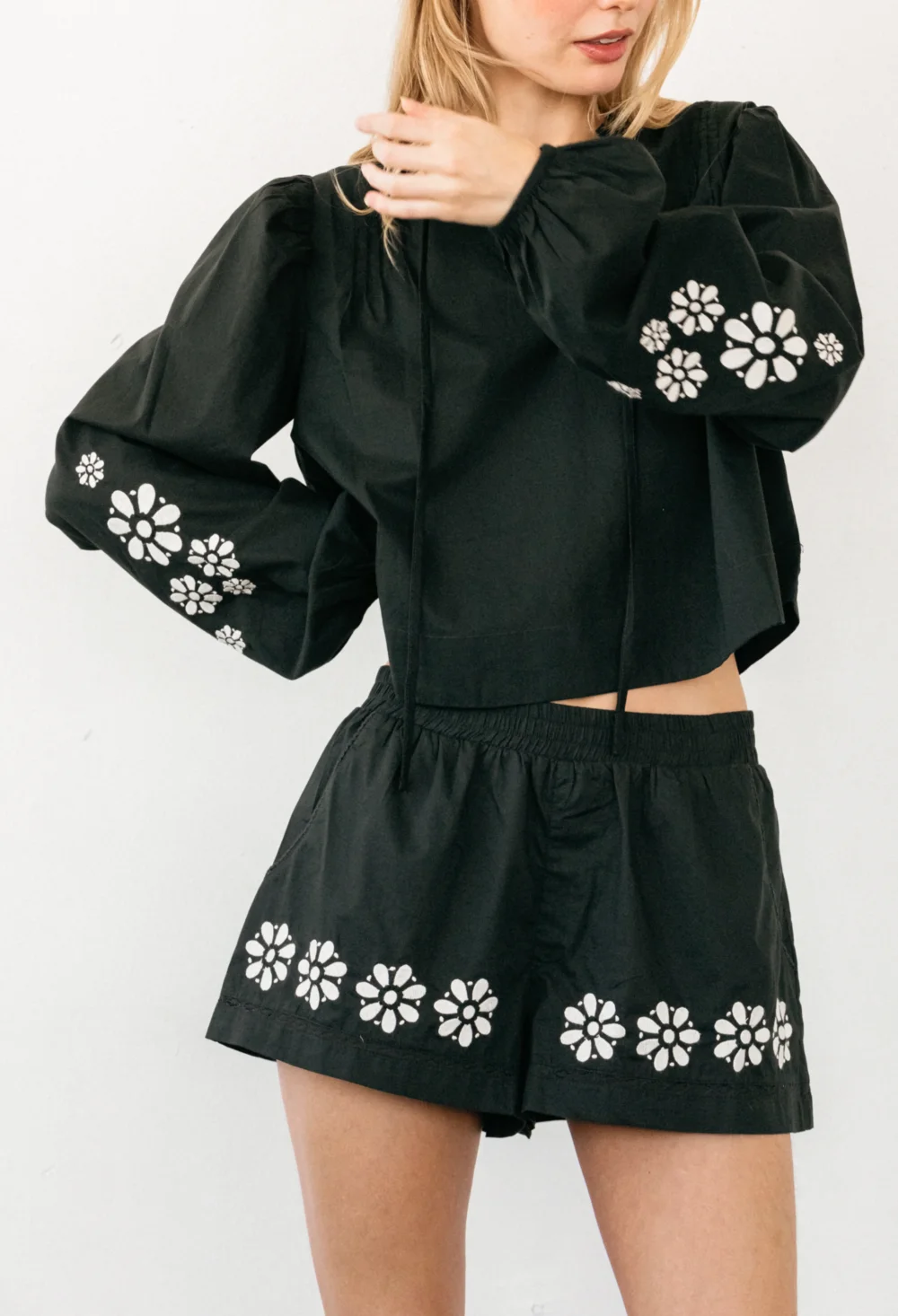 Samaya Black Embroidered Cotton Voile Short