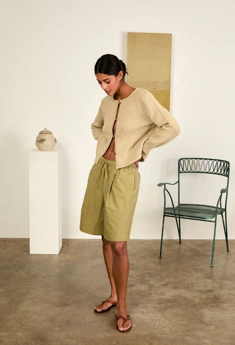 Deo Khaki Cotton Knit Cardigan