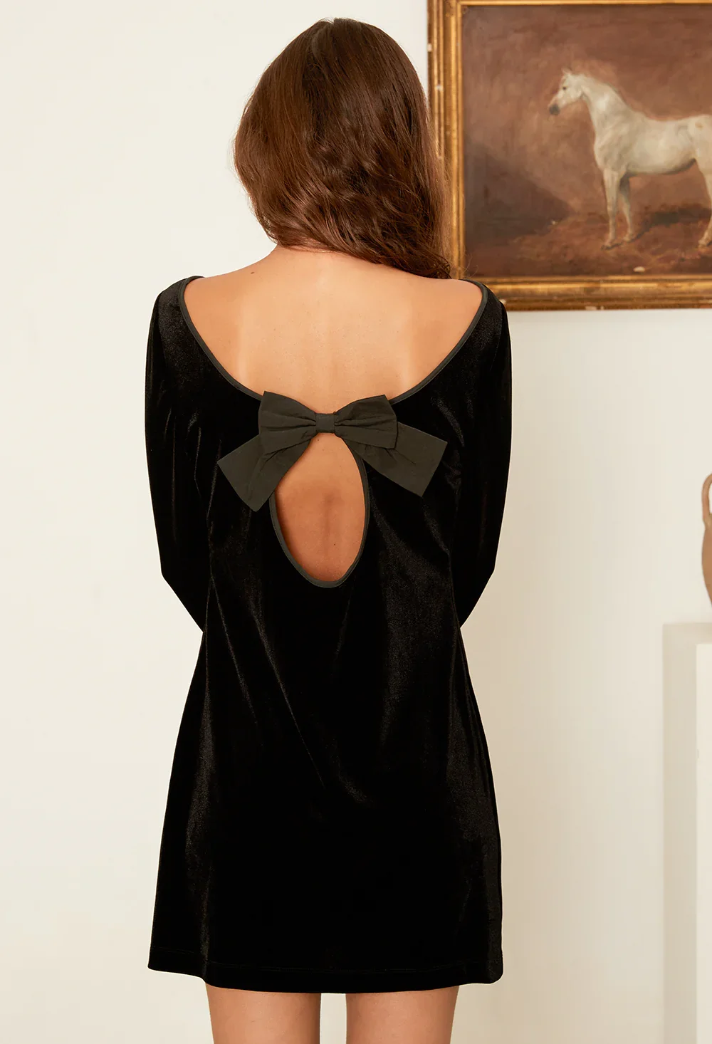 Genevieve Black Velvet Mini Dress with Bow