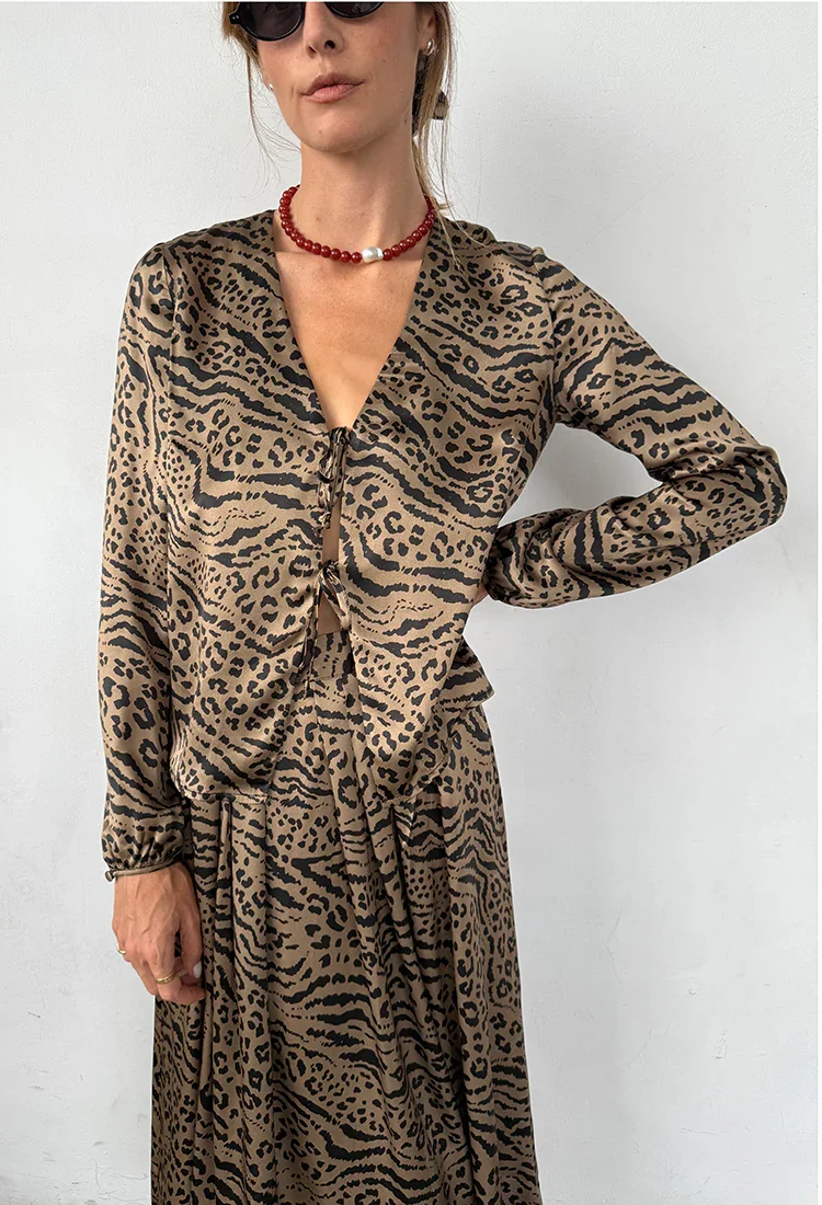 Pia Top Leopard Print Silk Charmeuse