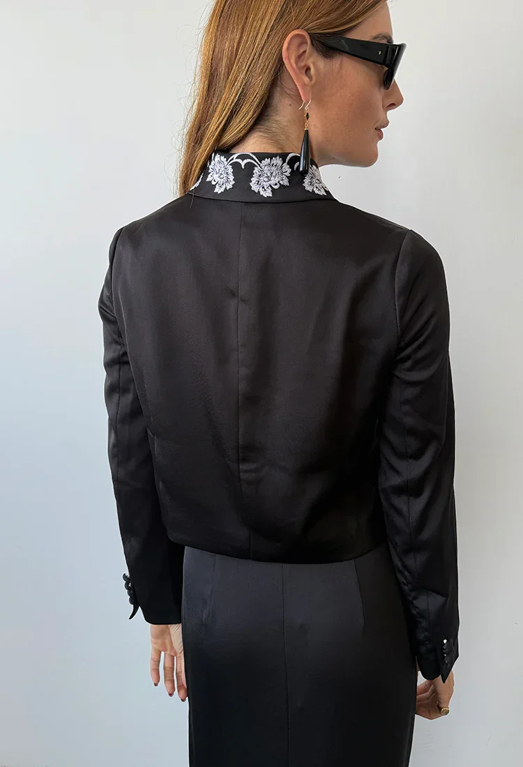 Arlene Black Satin Jacket - 3