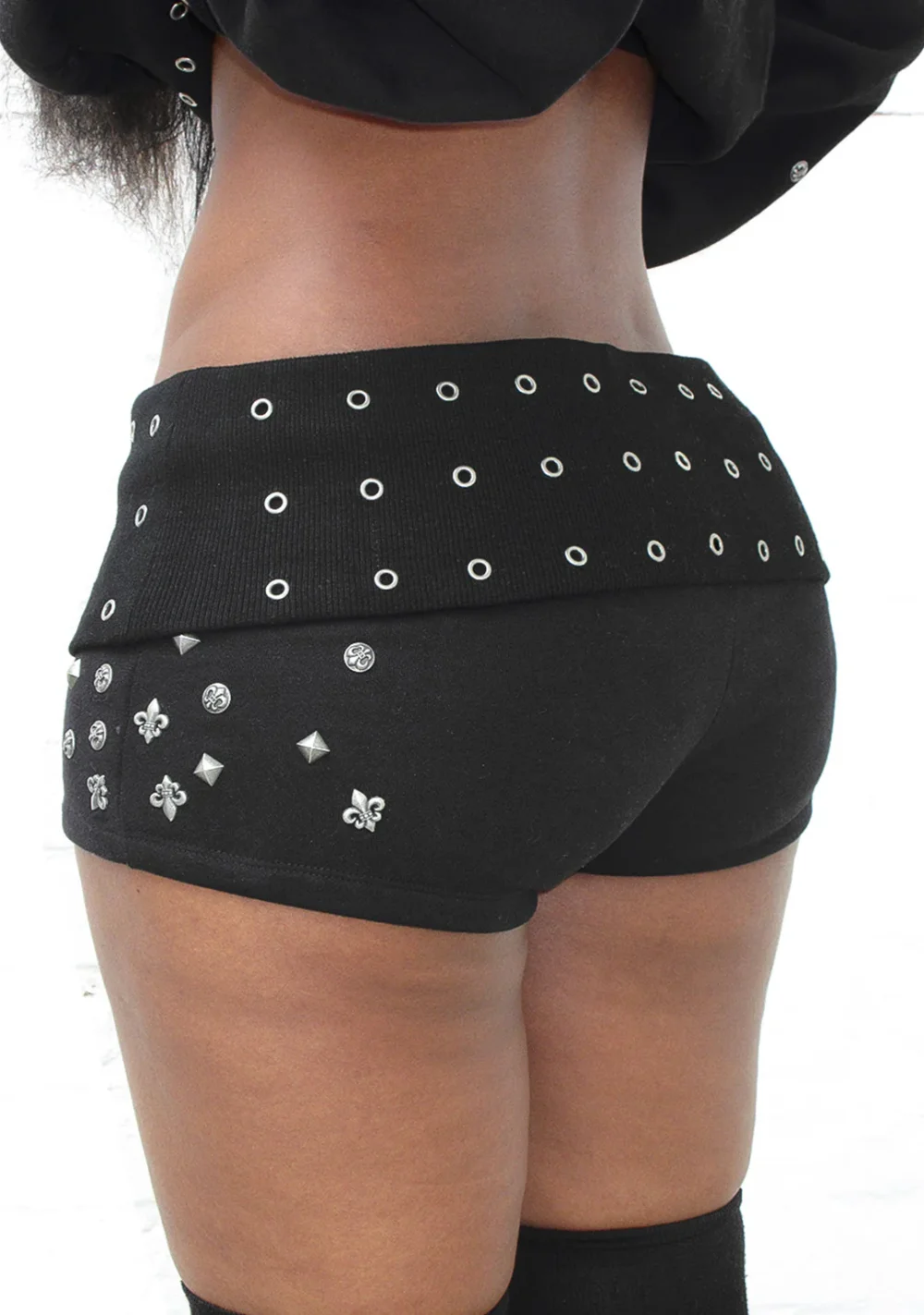 MIDNIGHT STUDDED MICRO HOTPANT SHORTS BLACK - 2