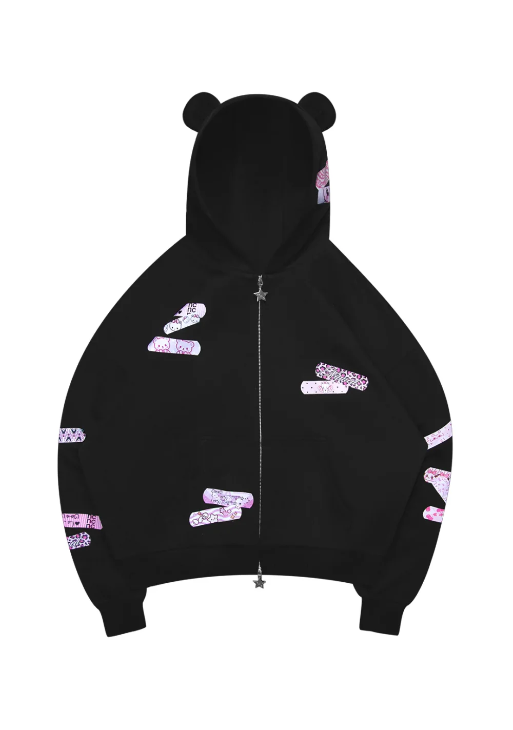 STITCH TEDDY ZIP HOODIE BLACK