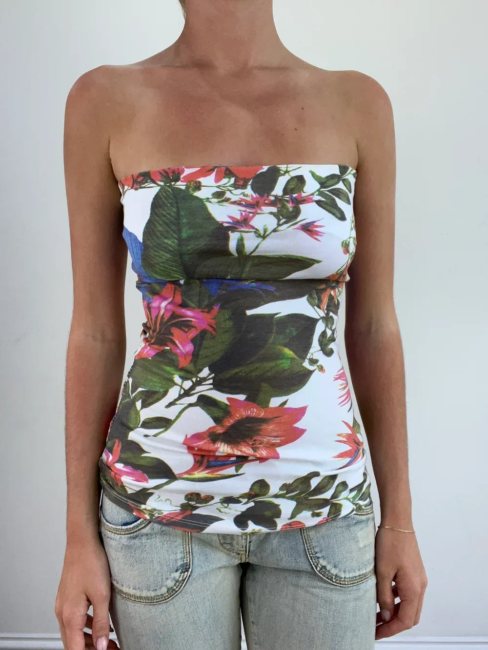 summer edit | small white and green bandeau top with floral print
