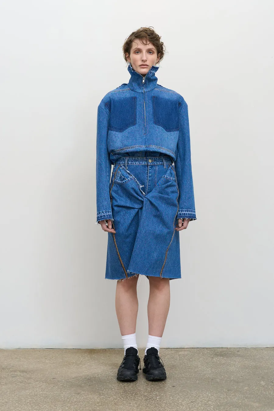FRONT-TWIST MIDI DENIM SKIRT
