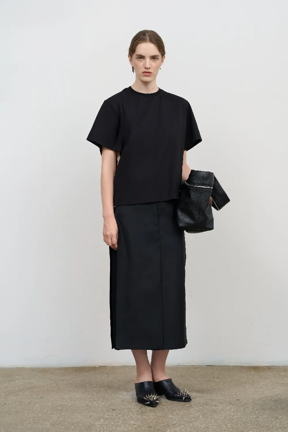 COTTON T-SHIRT WITH SIDE CHIFFON STRIPES