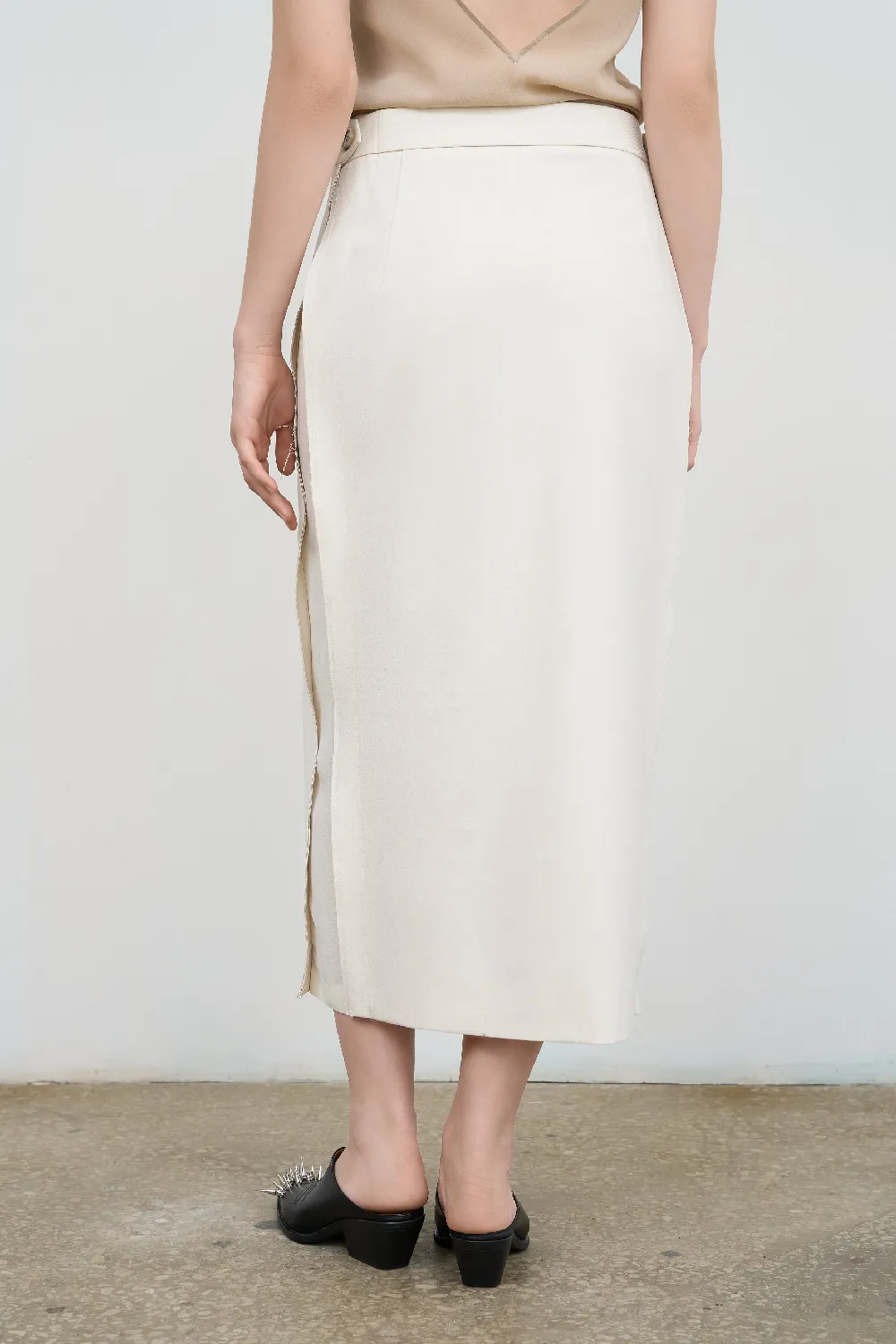 SKIRT WITH FRAYED-EDGE SIDE STRIPES - 3