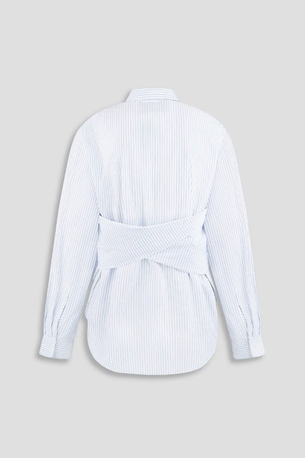 White Striped Poplin Shirt with Twisted Back Detail - 5