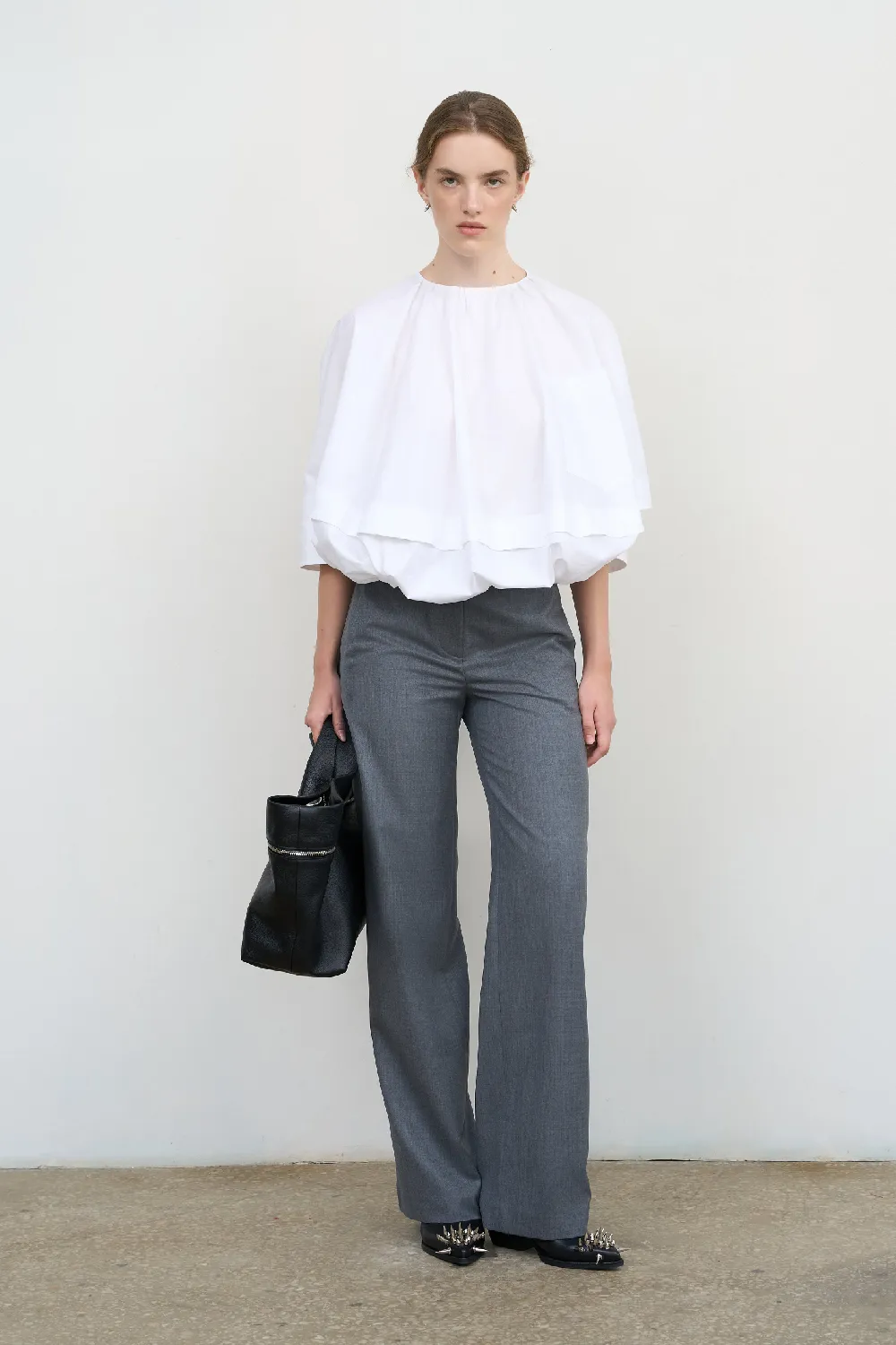 POPLIN BALLOON BLOUSE WITH HEM STRING
