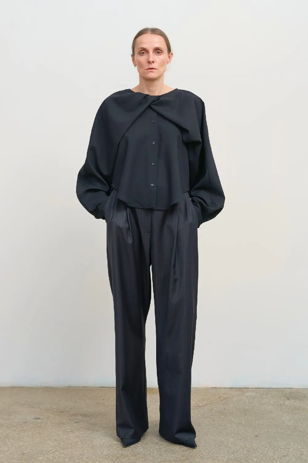 Wide-Leg Trousers With Adjustable Waist in Black