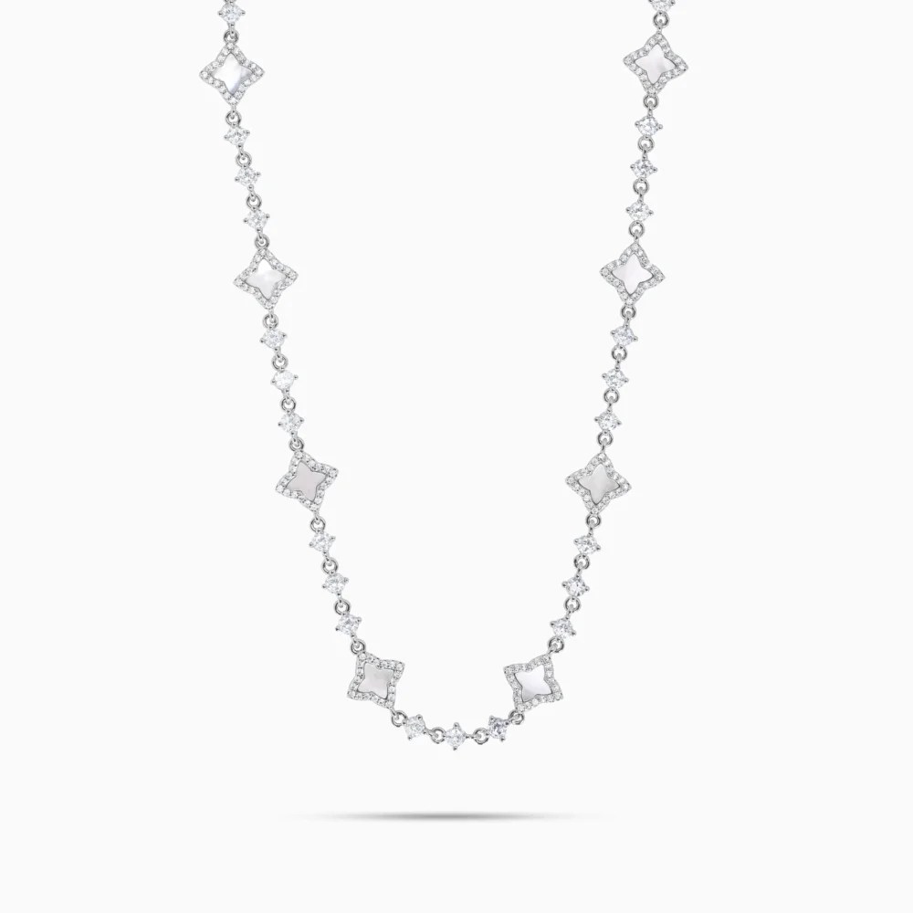 Silver Flower Tennis Chain - White
