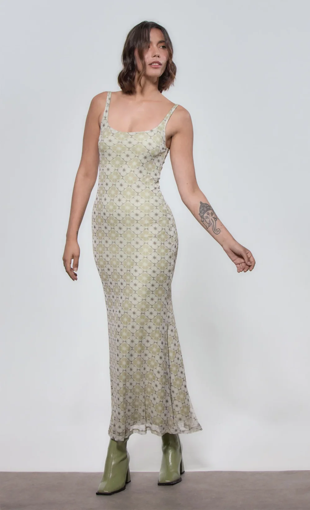 Beige Floral Slip Maxi Dress
