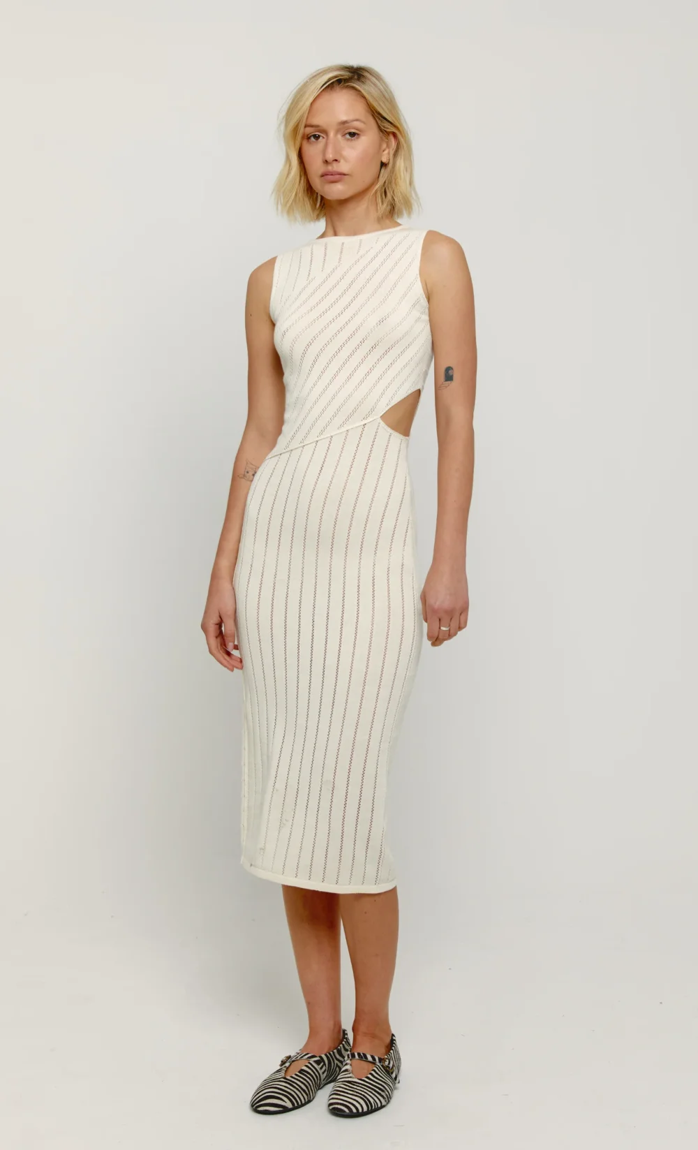 Cream Pointelle Exposed Seam Dress