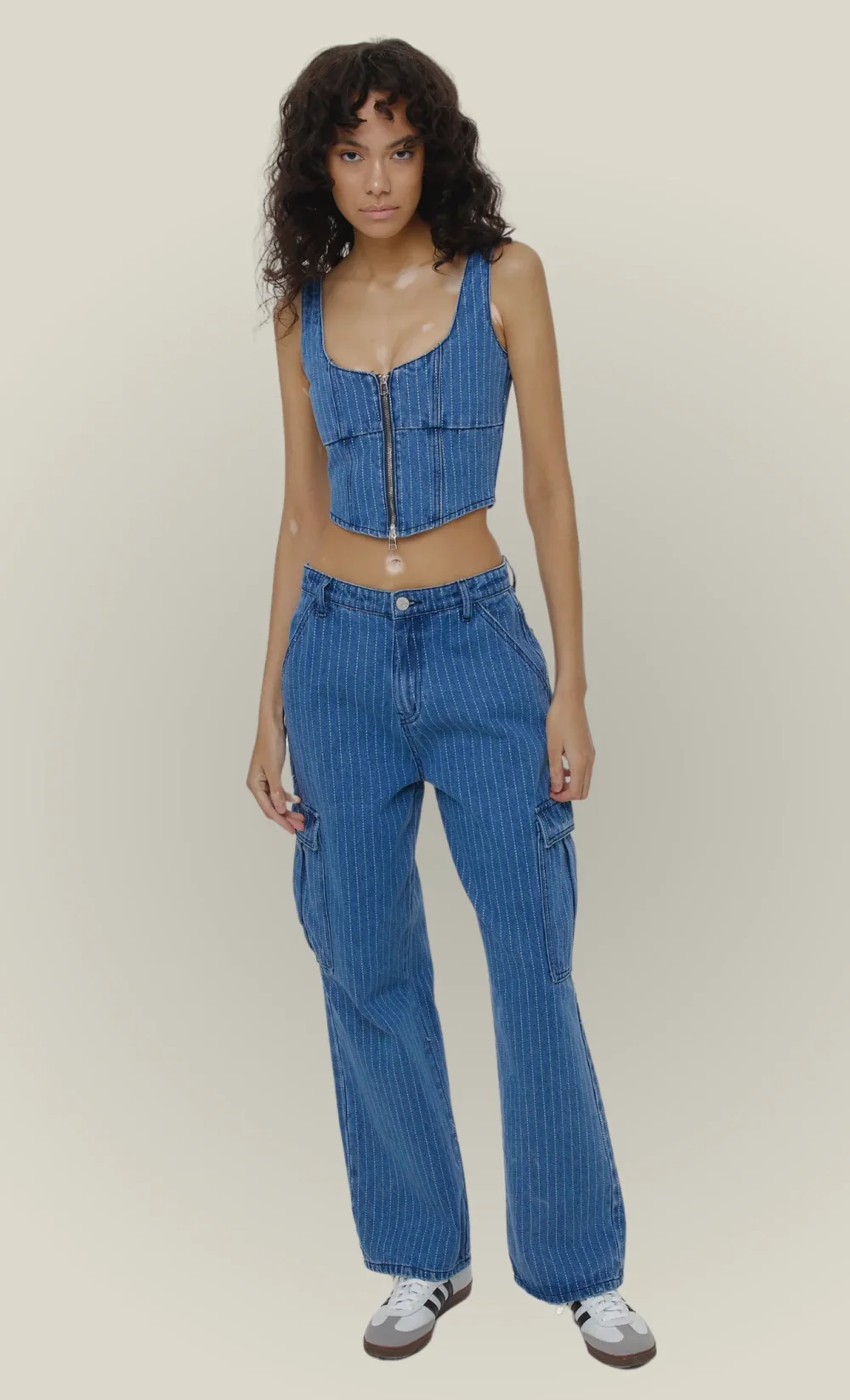 PINSTRIPE ZIP FRONT DENIM CORSET - 3
