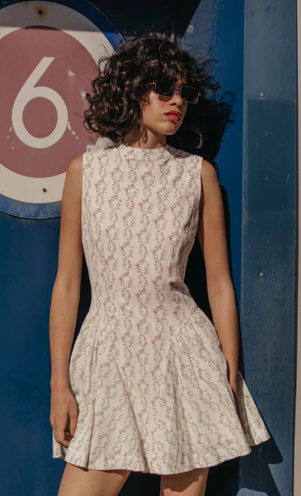 Cream Ditsy Floral High Neck Mini Dress
