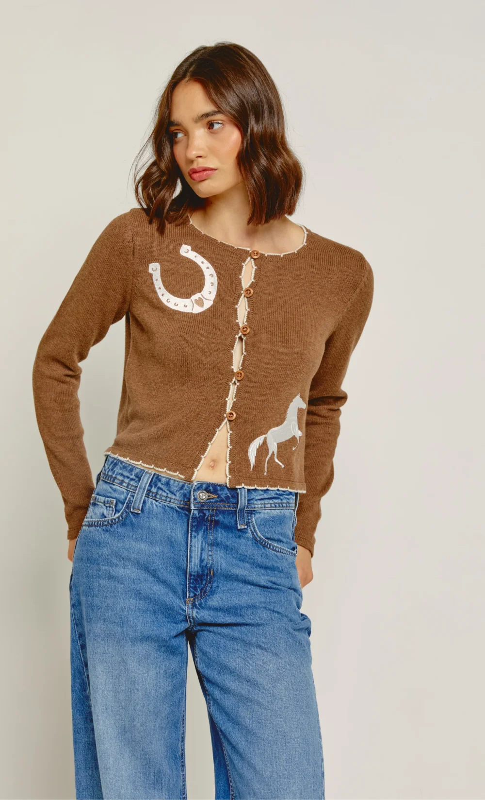 Brown Knitted Lucky Horse Cardigan