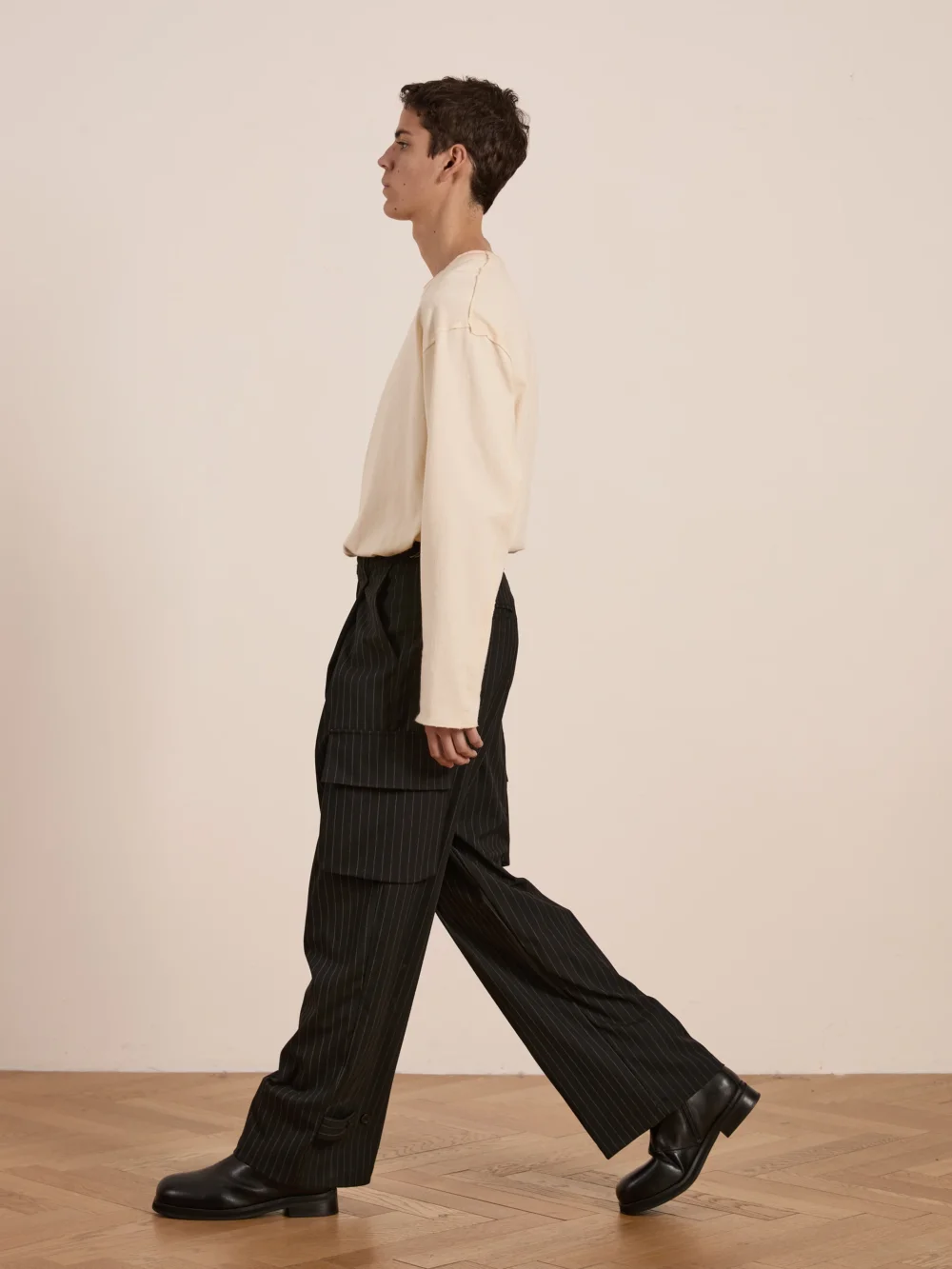 Hava Pinstripe Pleated Cargo Trousers - 3