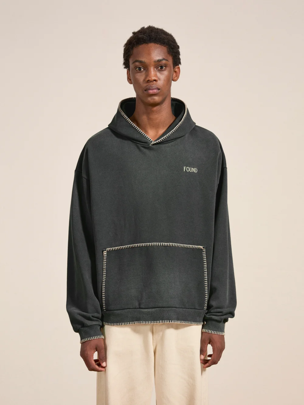 Stitched Border Distressed Logo Hoodie
