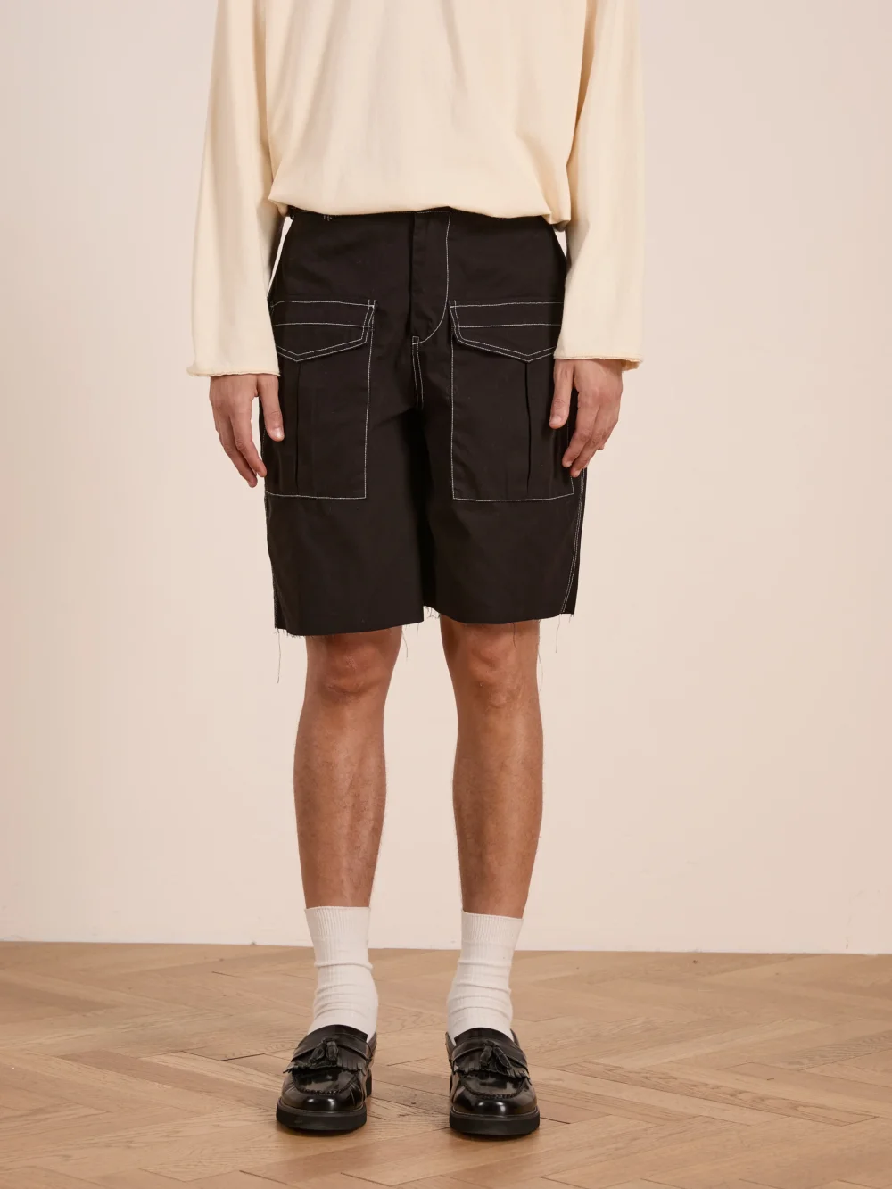 Lucca Black Contrast Pocket Trouser Shorts