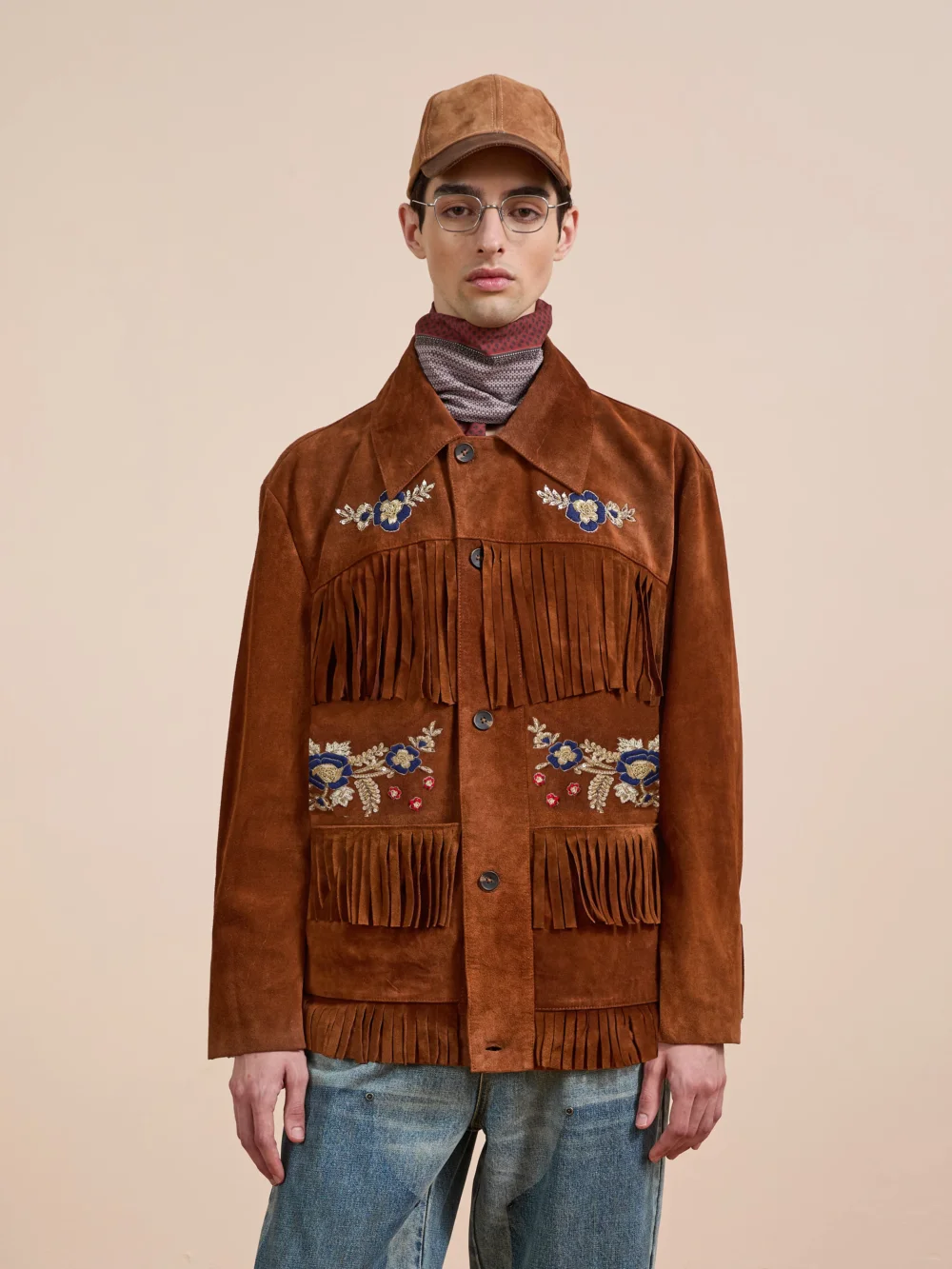 Hand Embroidered Suede Fringe Jacket