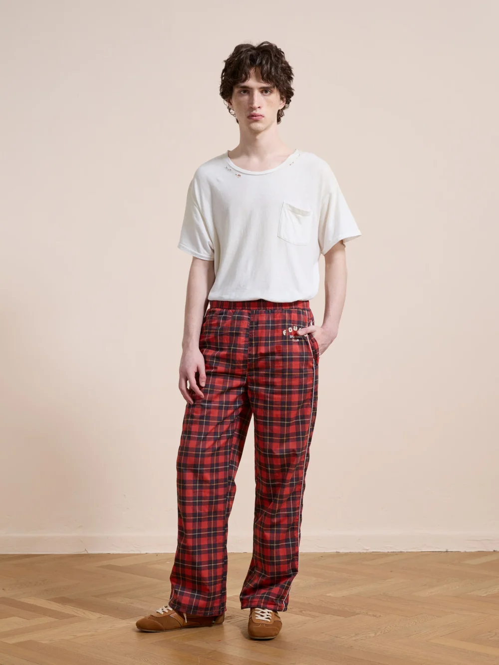 Red Plaid Track Pants - 5