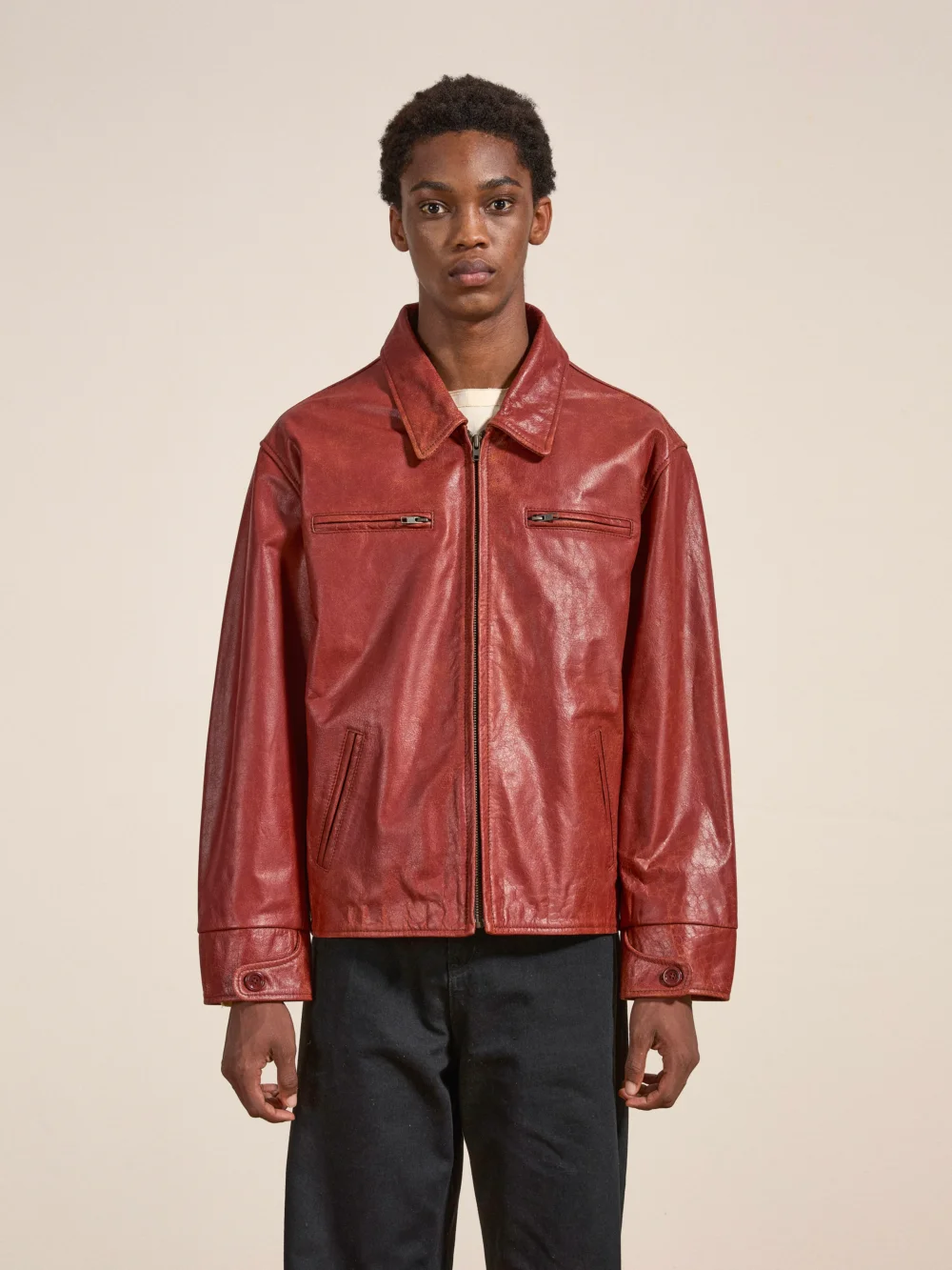 Marlboro Sun Faded Leather Racer Jacket