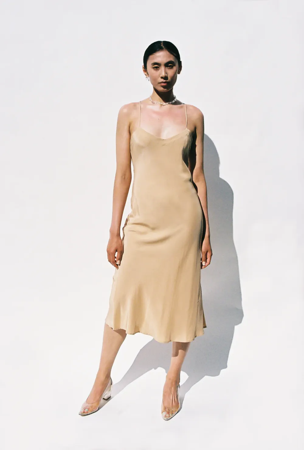 V-Neck Midi Slip - Buff