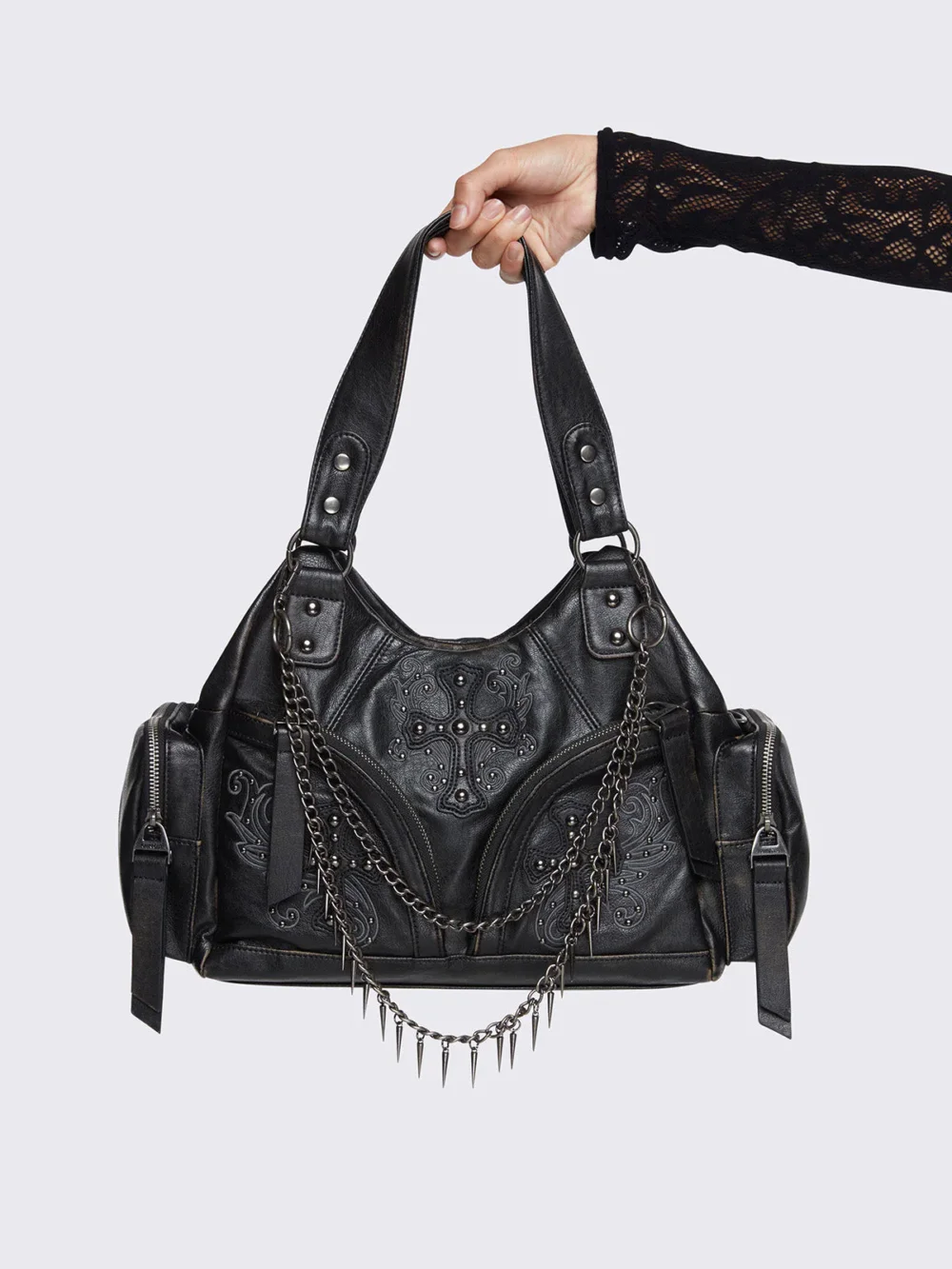 Abyss Black Vegan Leather Shoulder Bag