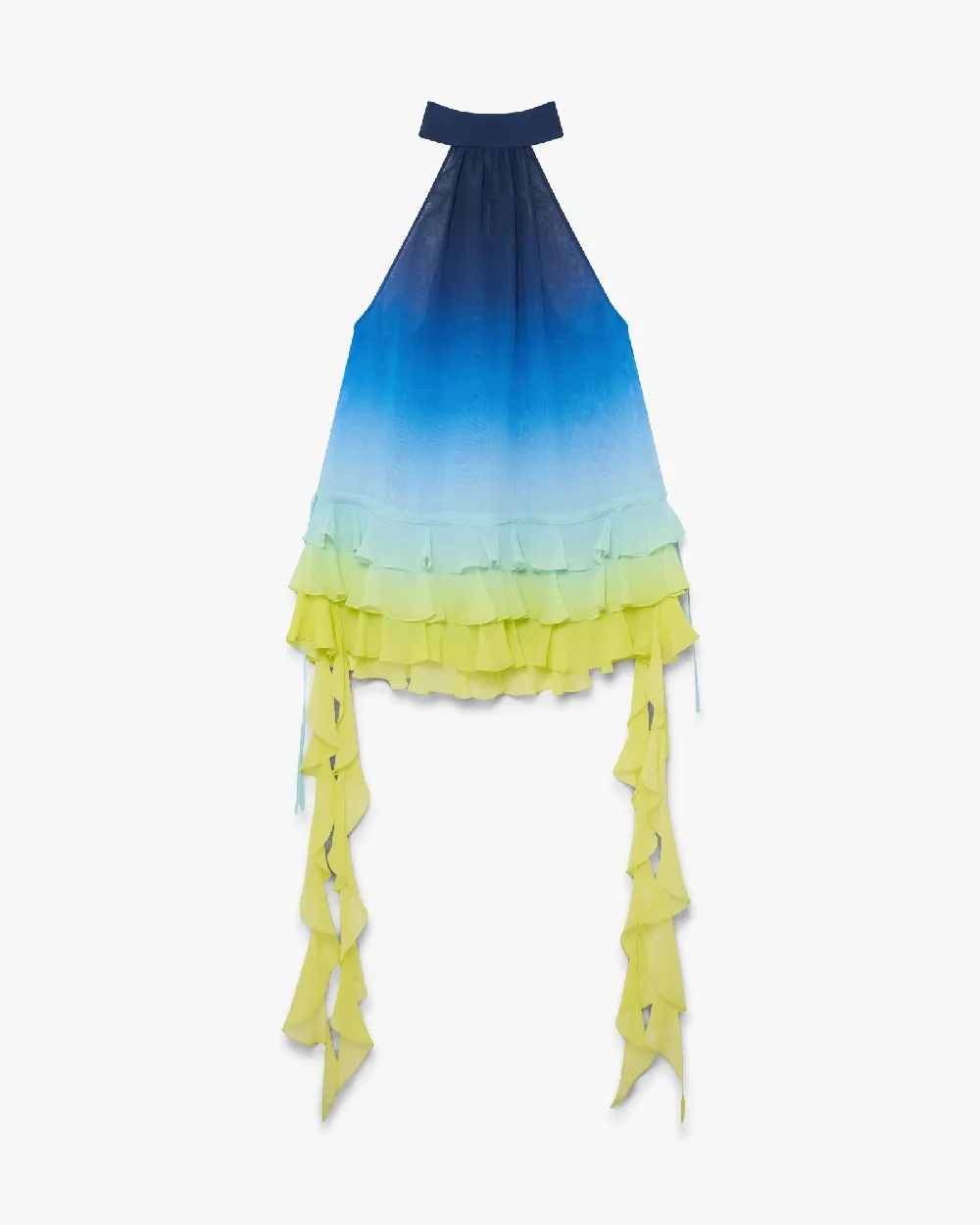 Blue Silk Gradient Double Georgette Ruffle Dress