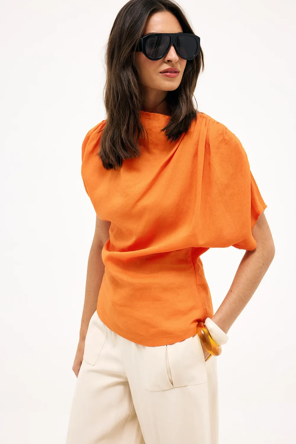 Ramie Blend Draped Top