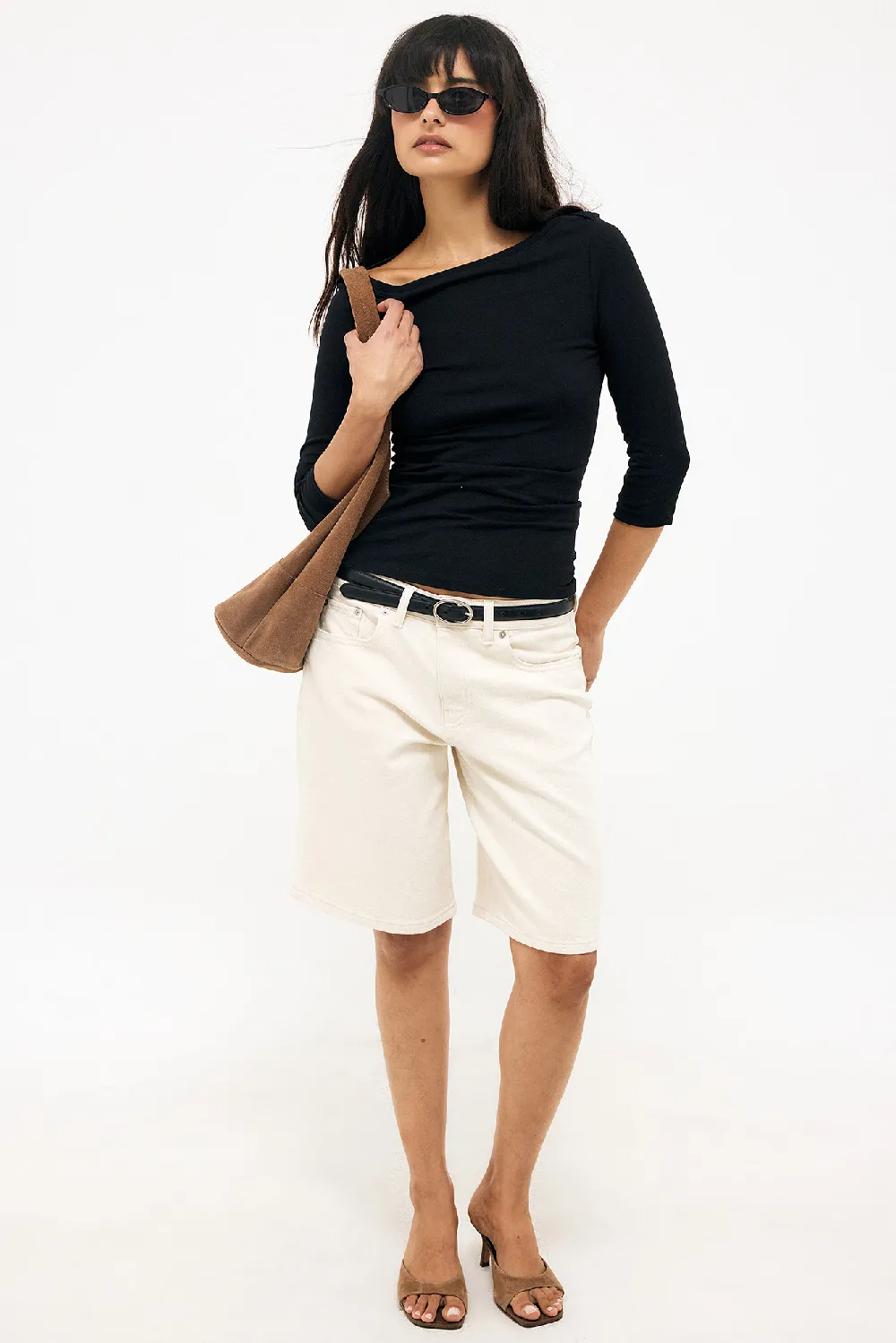 Mid Waist Loose Denim Shorts