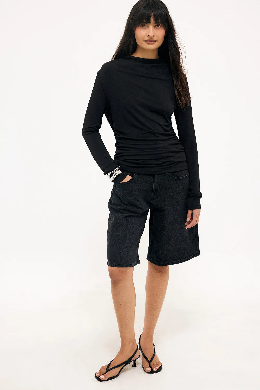 Mid Waist Loose Denim Shorts