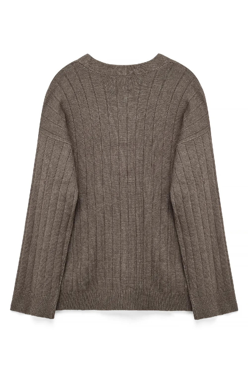 Knitted Rib V-Neck Cardigan - 5