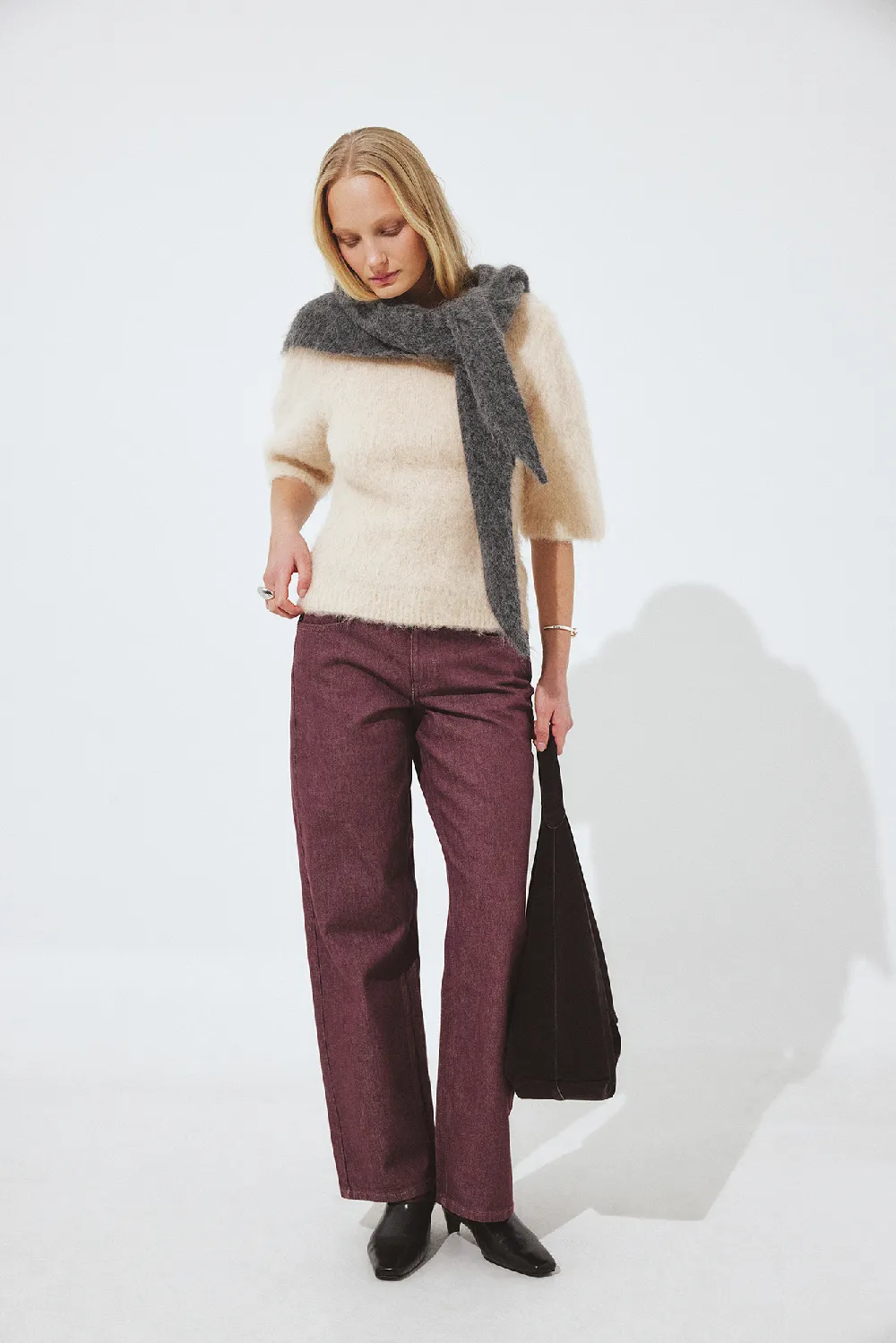 Knitted Alpaca Blend Short Sleeve Sweater - 4