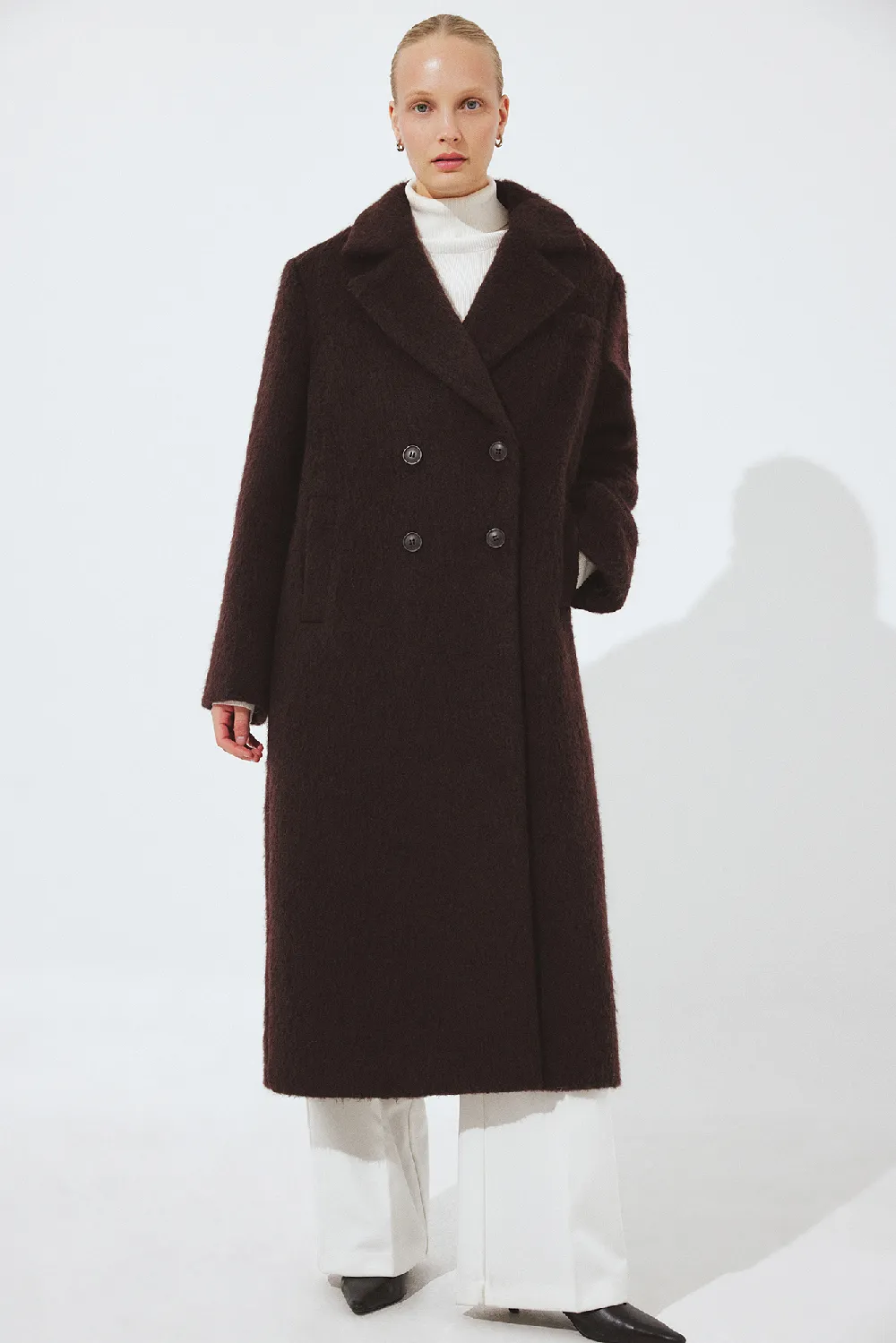 Brushed Wool Blend Straight Coat