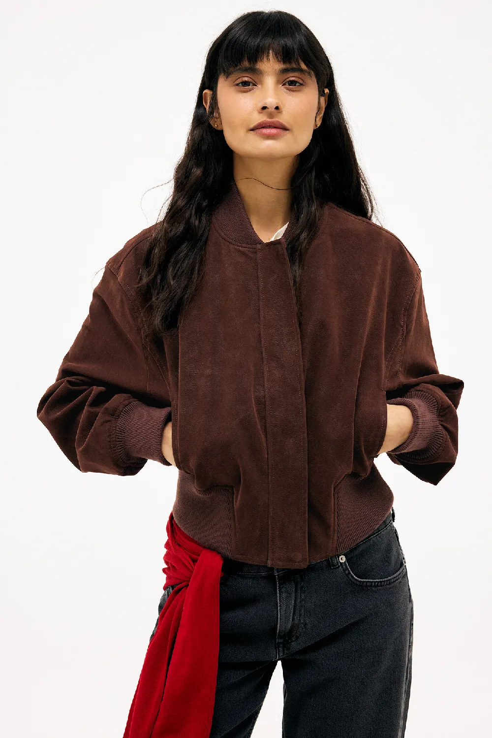 Faux Suede Bomber Jacket - 2